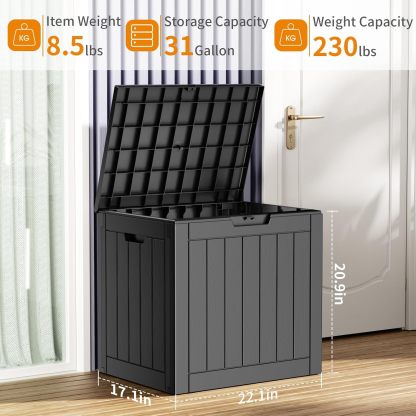 31 Gallon Resin Deck Box, Lockable Patio Outdoor Storage Box for Furniture, Garden Tools and Tools Storage, Waterproof Outside Storage Boxes