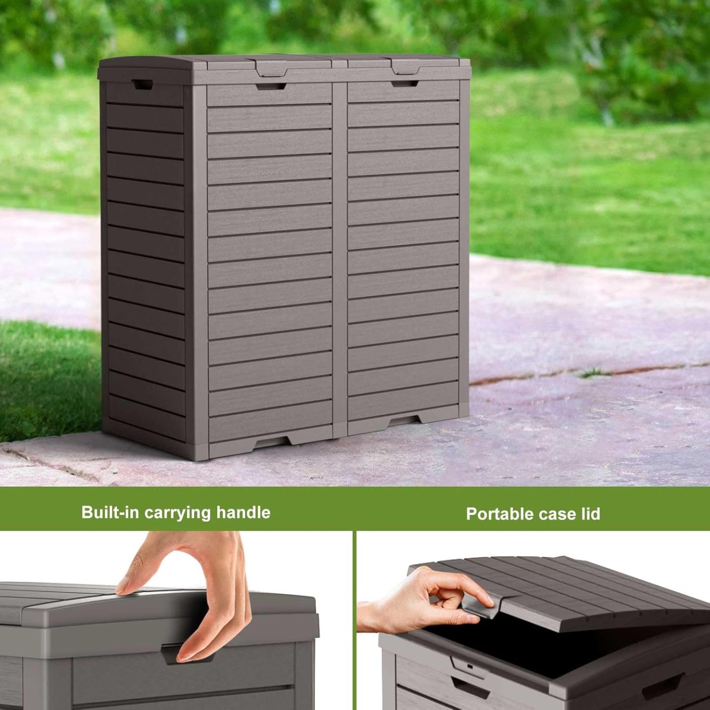 62 Gallon Outdoor Double Trash Can, Waterproof Trash Can Cabinet for Outside, Resin Garbage Bin with Lid and Drip Tray for Easy Cleaning for Patios