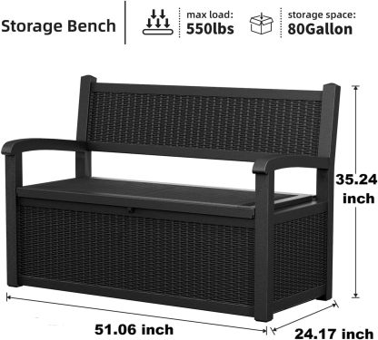 80 Gallon Outdoor Storage Bench Deck Box Waterproof Lockable, Outdoor Storage Furniture for Patio, Garden and Porch, Tools and Cushions