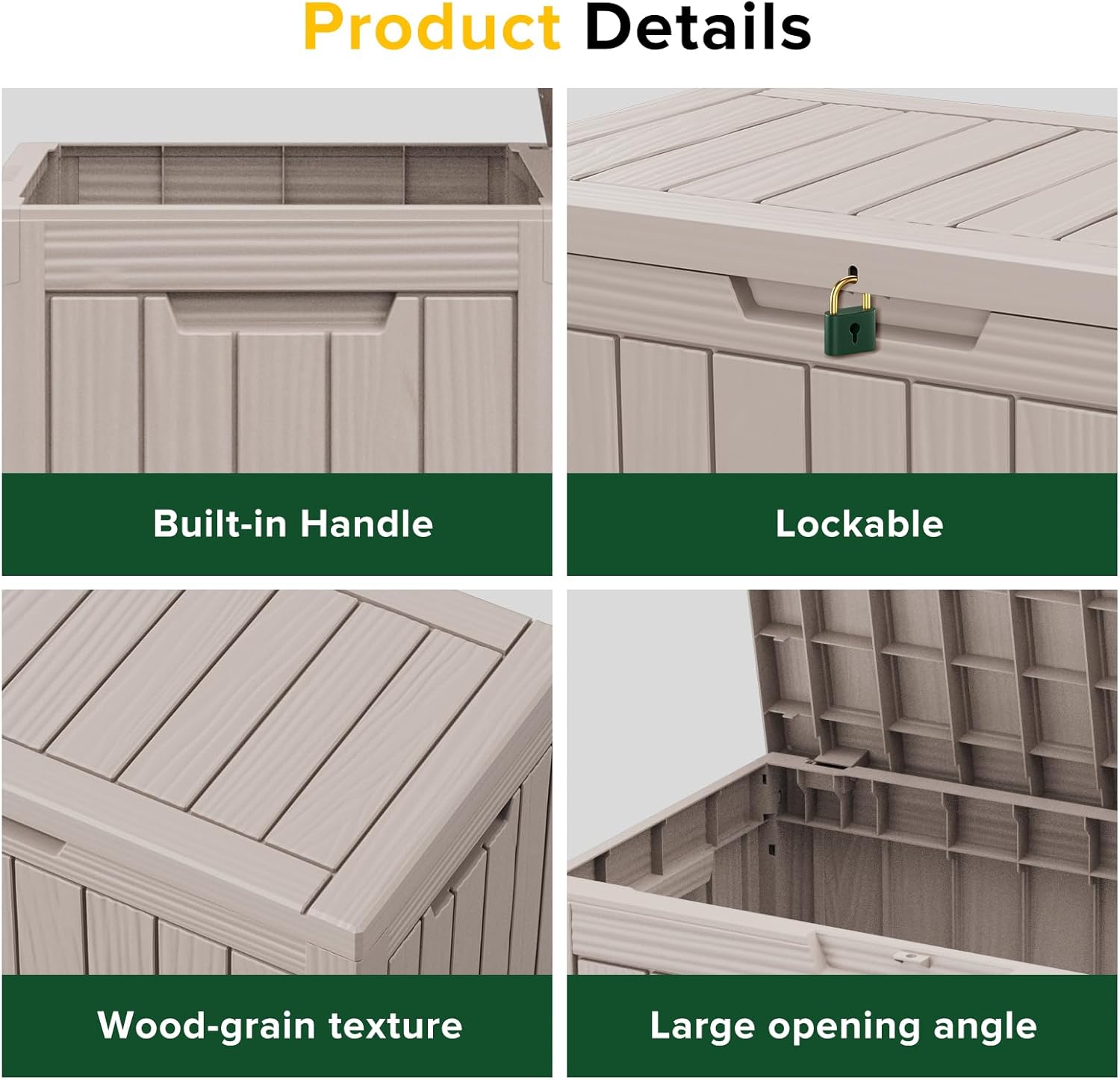 Outside Resin Deck Box Lockable for Patio Cushions Storage, Garden Tools, Pool Supplies