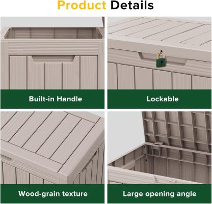 Outside Resin Deck Box Lockable for Patio Cushions Storage, Garden Tools, Pool Supplies