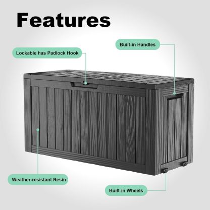 Outside Resin Deck Box Lockable for Patio Cushions Storage, Garden Tools, Pool Supplies