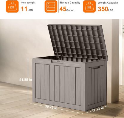45 Gallon Resin Deck Box, Lockable Patio Outdoor Storage Box for Furniture, Garden Tools and Tools Storage