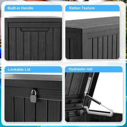180 Gallon Resin Deck Box Outdoor Storage Box with Lockable Lid, Waterproof for Patio Cushions