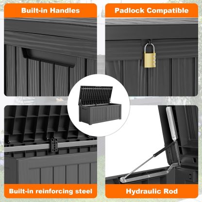 120 Gallon Resin Deck Box, Lockable Patio Outdoor Storage Box for Furniture, Garden Tools and Tools Storage, Waterproof Outside Storage Boxes