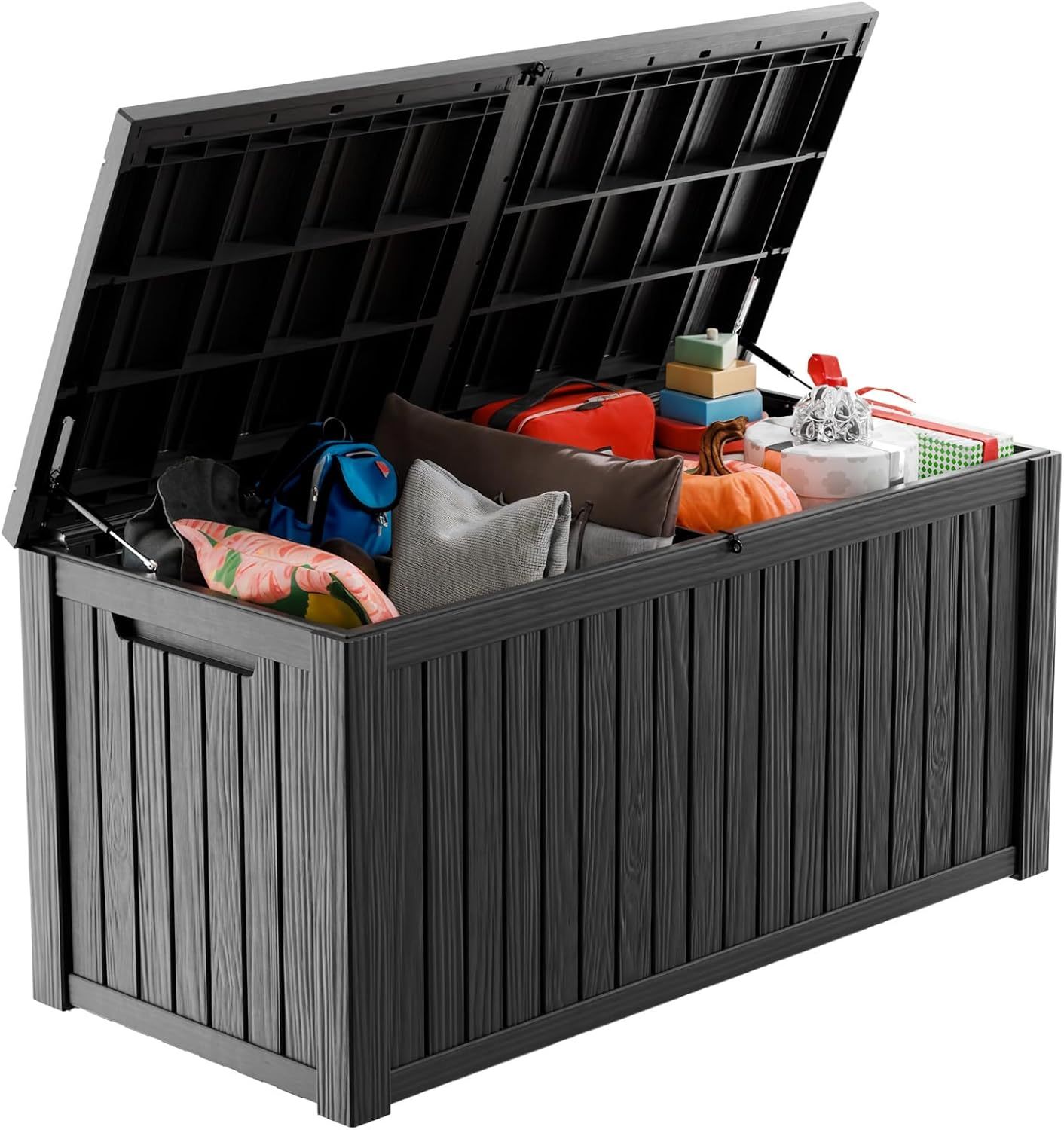 180 Gallon Resin Deck Box Outdoor Storage Box with Lockable Lid, Waterproof for Patio Cushions
