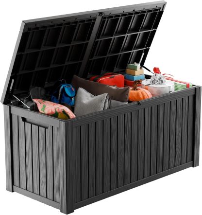 180 Gallon Resin Deck Box Outdoor Storage Box with Lockable Lid, Waterproof for Patio Cushions