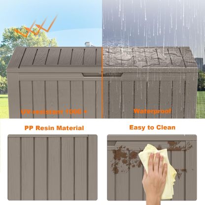 90 Gallon Resin Deck Box, Lockable Patio Outdoor Storage Box for Furniture, Garden Tools and Tools Storage, Waterproof Outside Storage Boxes