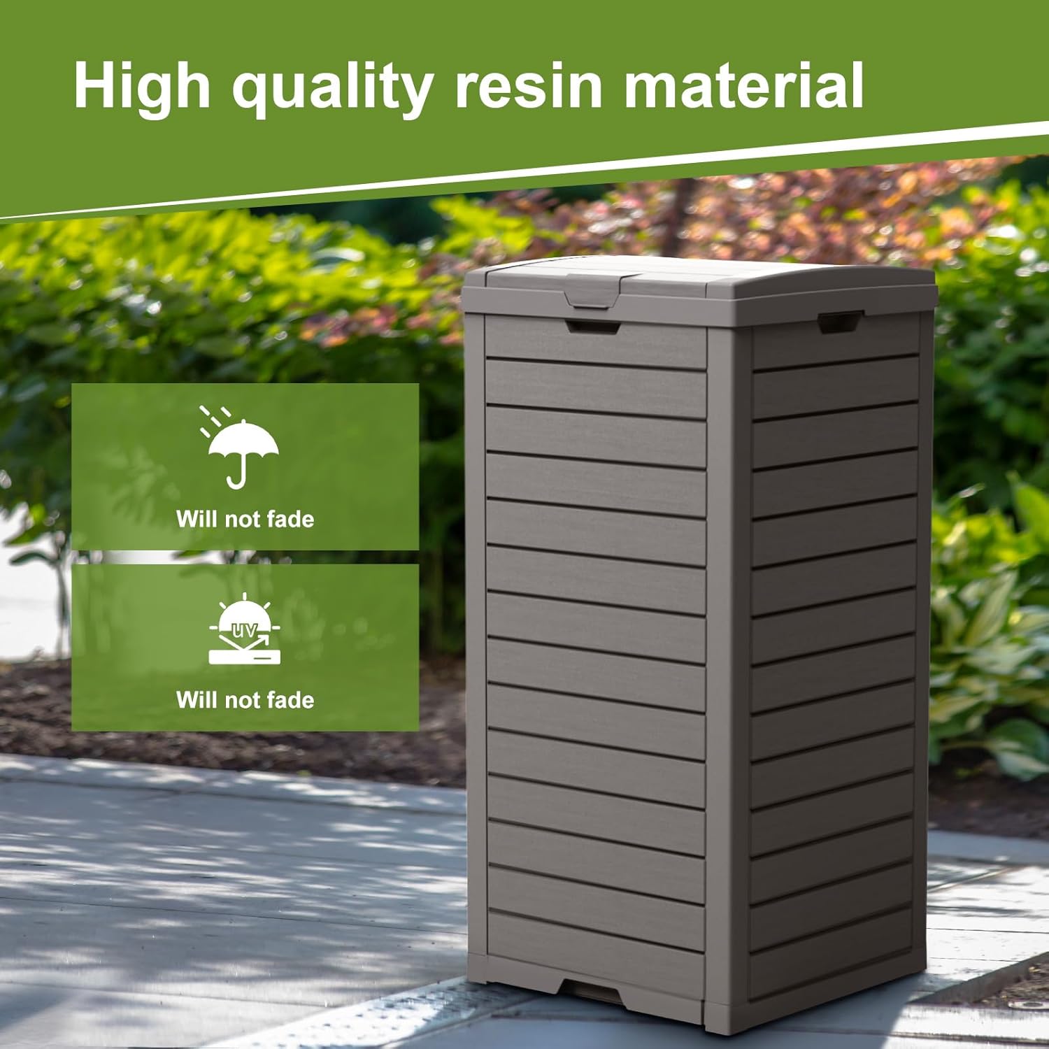 31 Gallon Outdoor Trash Can, Waterproof Trash Can Cabinet for Outside, Resin Garbage Bin with Lid and Drip Tray for Easy Cleaning for Patios