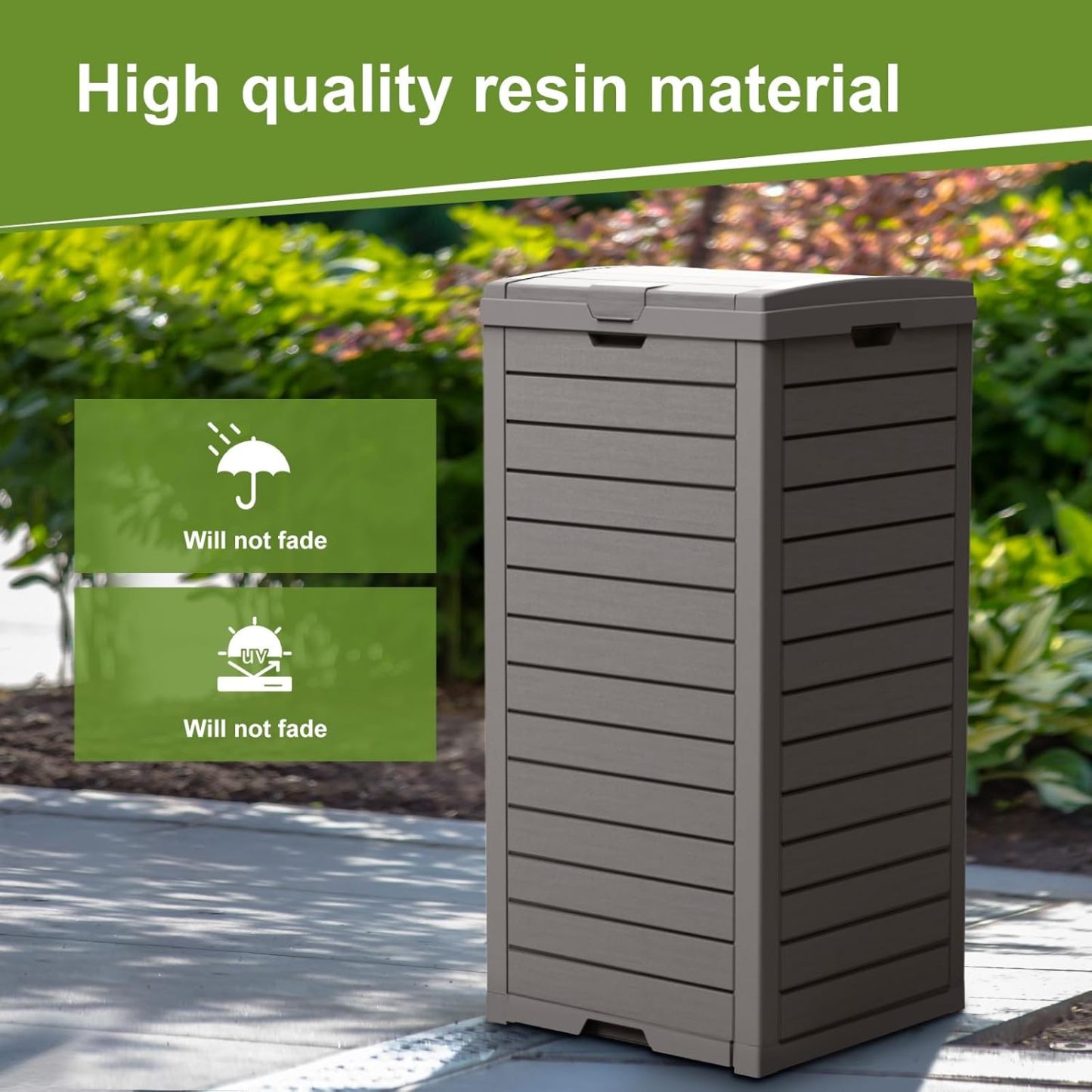 31 Gallon Outdoor Trash Can, Waterproof Trash Can Cabinet for Outside, Resin Garbage Bin with Lid and Drip Tray for Easy Cleaning for Patios