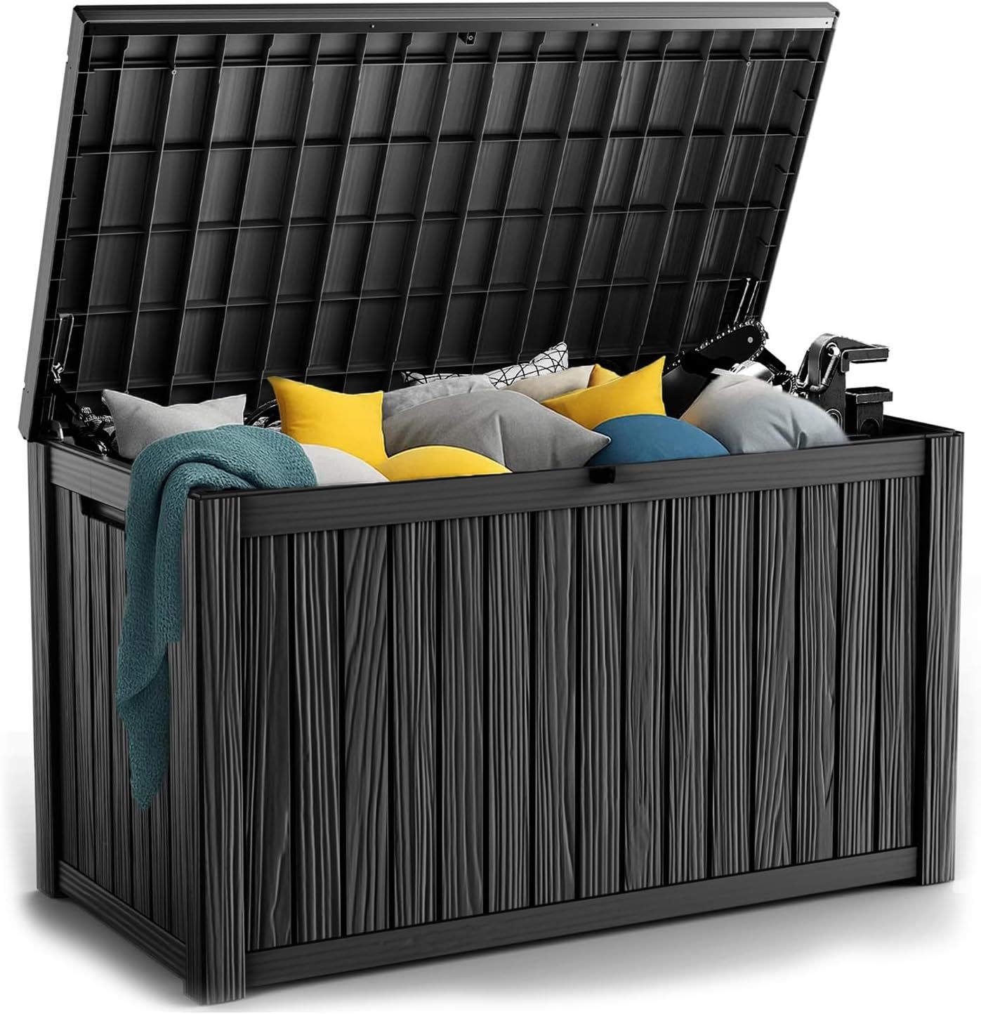 180 Gallon Resin Deck Box, Lockable Patio Outdoor Storage Box for Furniture, Garden Tools and Tools Storage, Waterproof Outside Storage Boxes