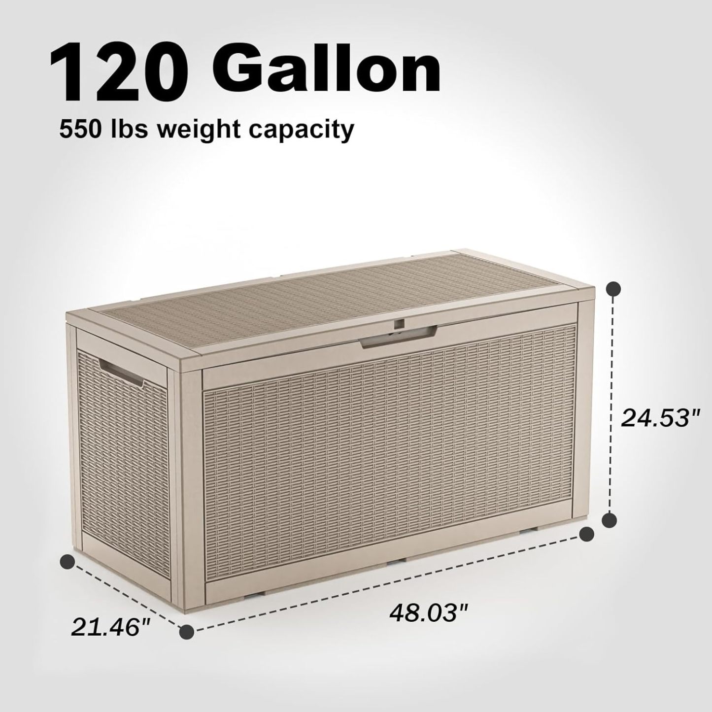 120 Gallon Resin Deck Box, Lockable Patio Outdoor Storage Box for Furniture, Garden Tools and Tools Storage, Waterproof Outside Storage Boxes