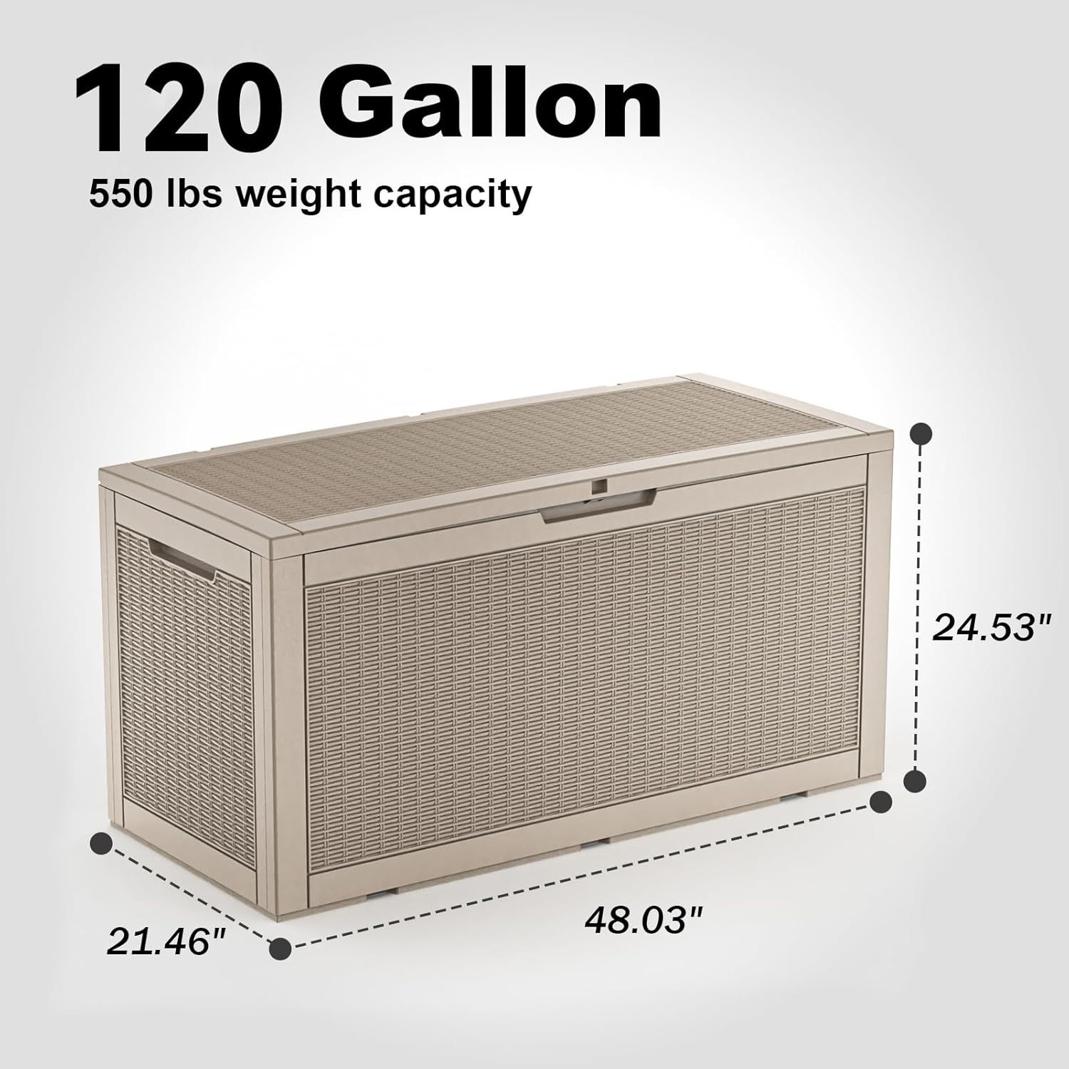 120 Gallon Resin Deck Box, Lockable Patio Outdoor Storage Box for Furniture, Garden Tools and Tools Storage, Waterproof Outside Storage Boxes