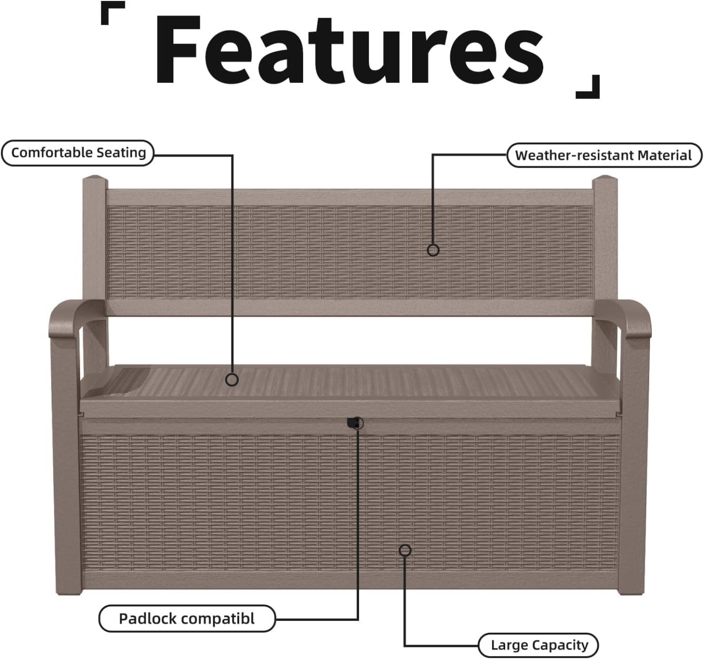 80 Gallon Outdoor Storage Bench Deck Box Waterproof Lockable, Outdoor Storage Furniture for Patio