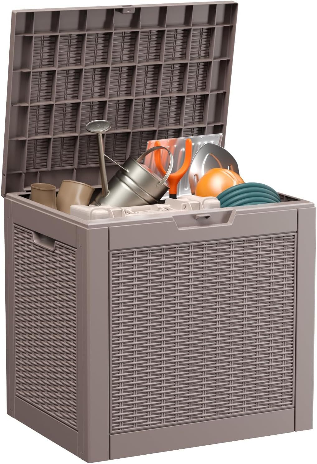 Outside Resin Deck Box Lockable for Patio Cushions Storage, Garden Tools, Pool Supplies