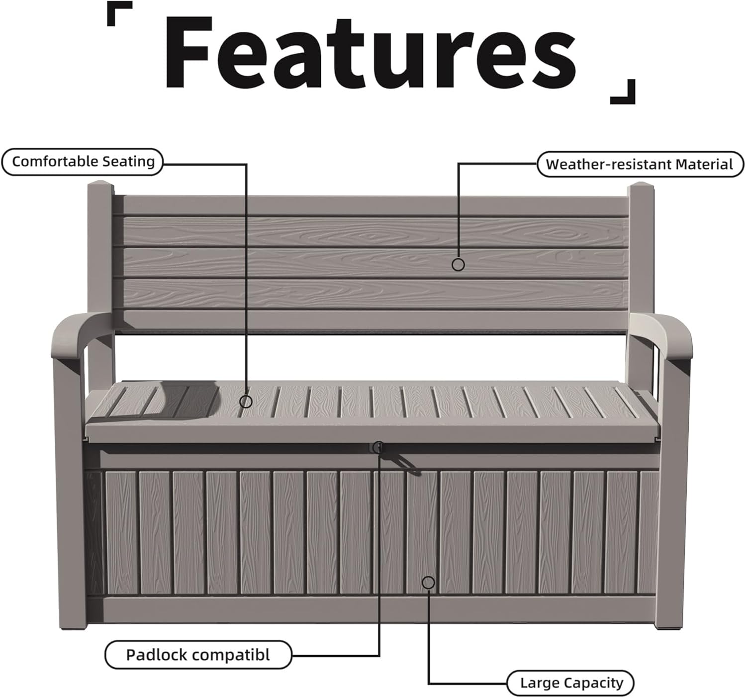 80 Gallon Outdoor Storage Bench Deck Box Waterproof Lockable, Outdoor Storage Furniture for Patio, Garden and Porch, Tools and Cushions