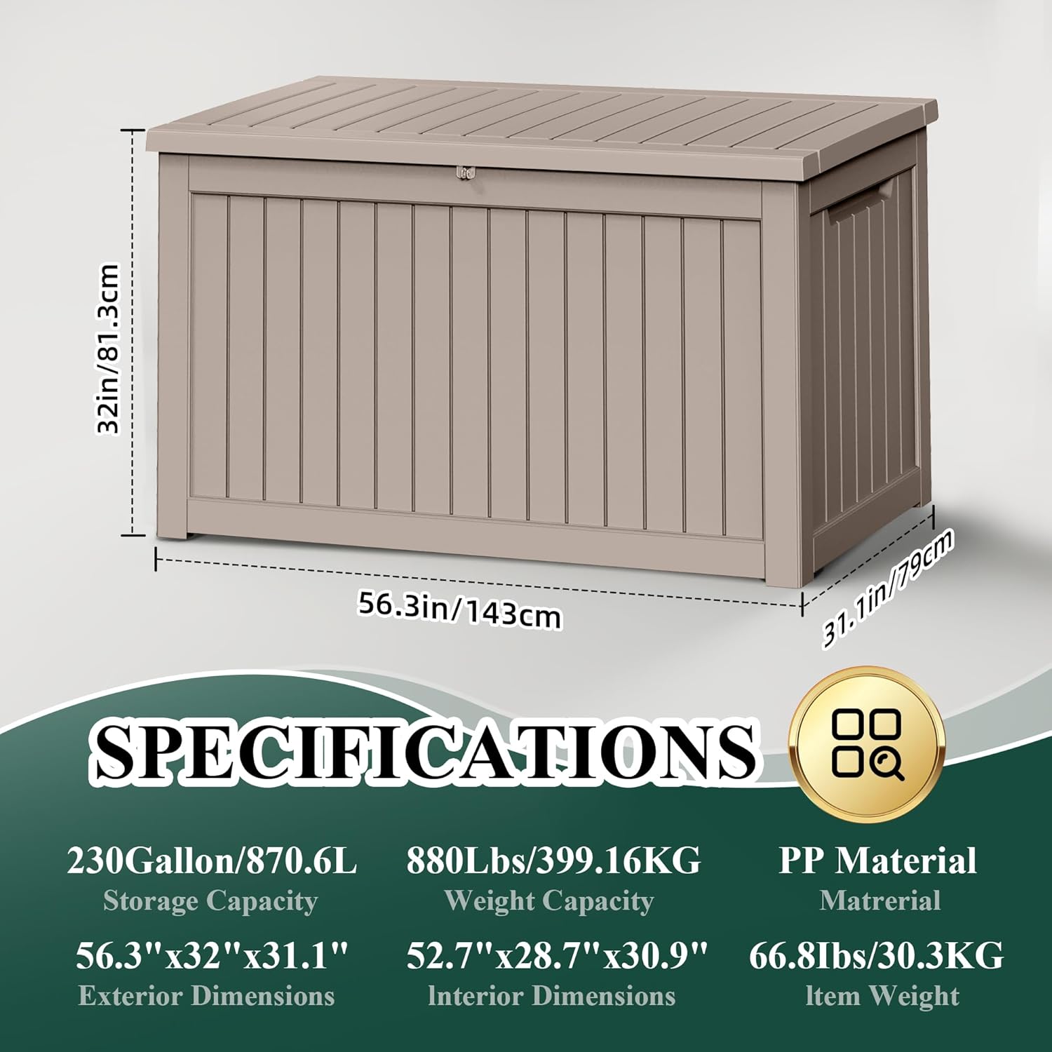 230 Gallon Resin Deck Box Outdoor Storage Box with Lockable Lid, Waterproof for Patio Cushions