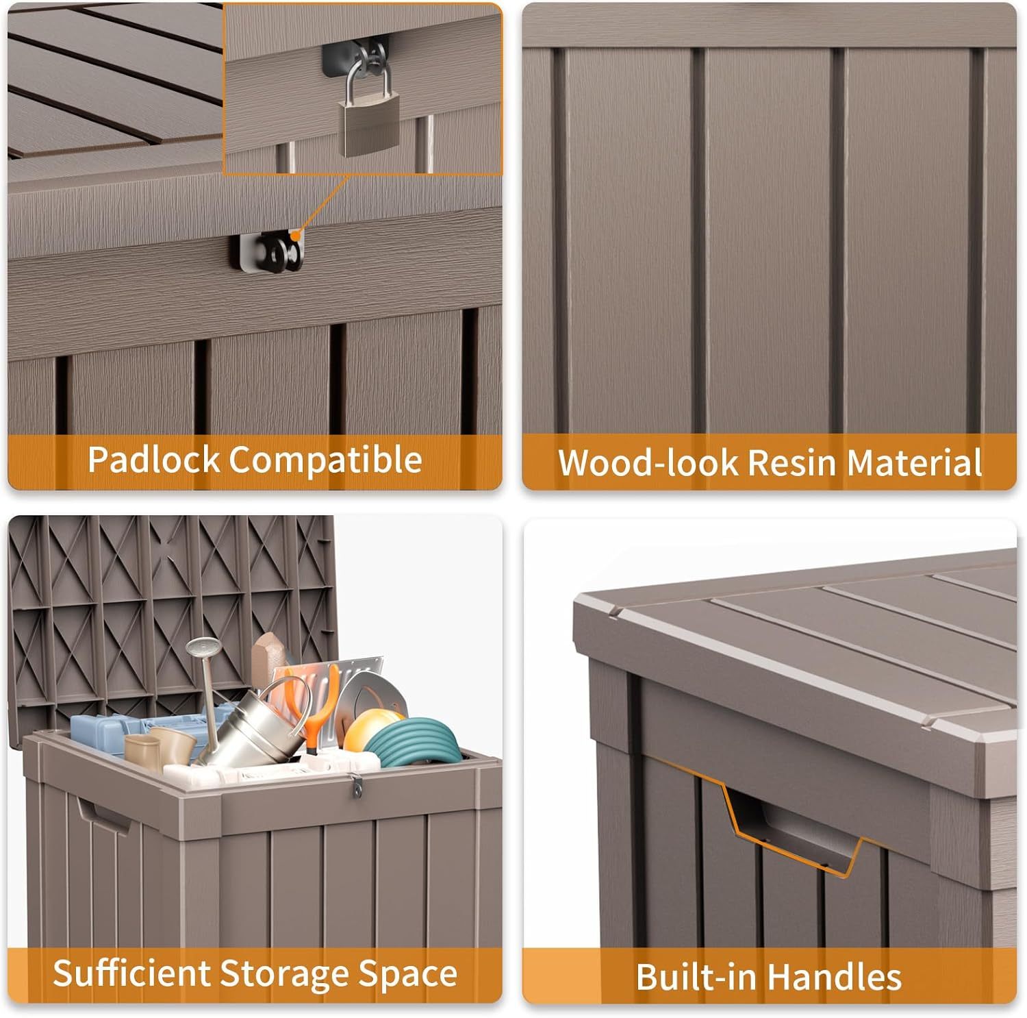 40 Gallon Resin Deck Box, Lockable Patio Outdoor Storage Box for Furniture, Garden Tools and Tools Storage, Waterproof Outside Storage Boxes