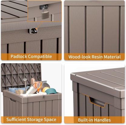 40 Gallon Resin Deck Box, Lockable Patio Outdoor Storage Box for Furniture, Garden Tools and Tools Storage, Waterproof Outside Storage Boxes