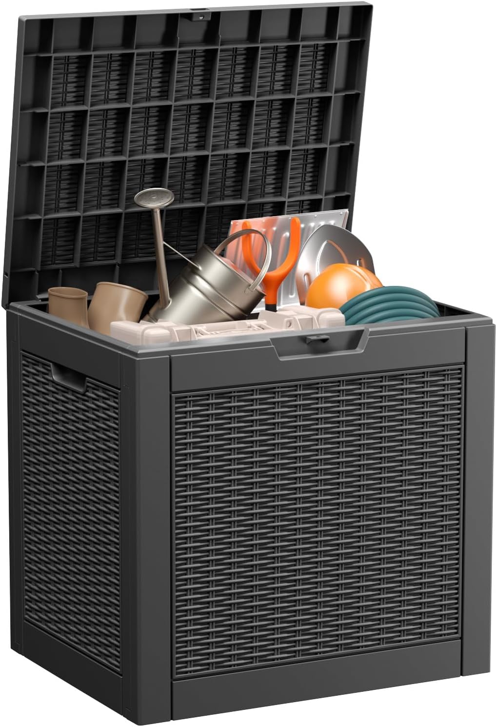 Outside Resin Deck Box Lockable for Patio Cushions Storage, Garden Tools, Pool Supplies