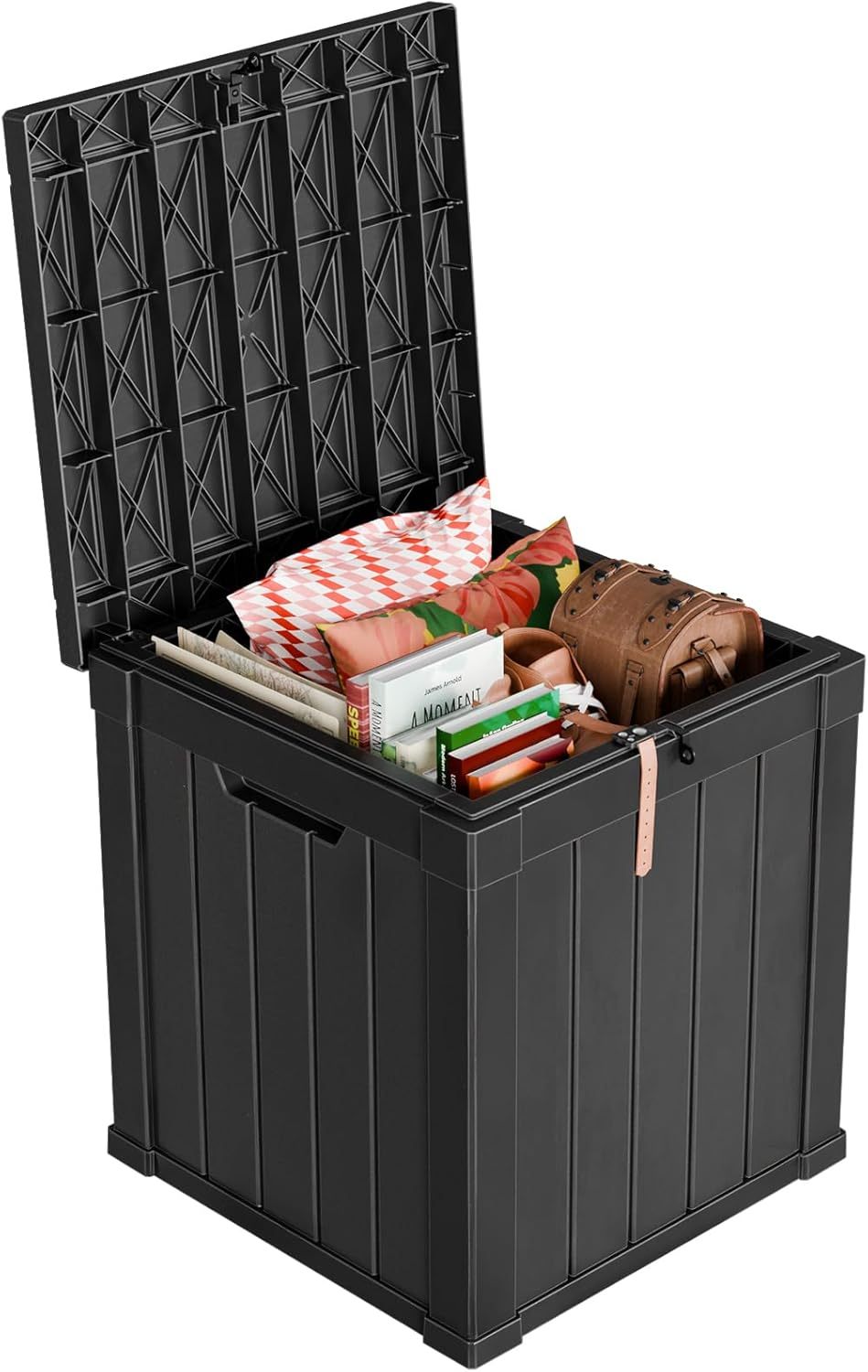 51 Gallon Resin Deck Box, Lockable Patio Outdoor Storage Box for Furniture, Garden Tools and Tools Storage, Waterproof Outside Storage Boxes