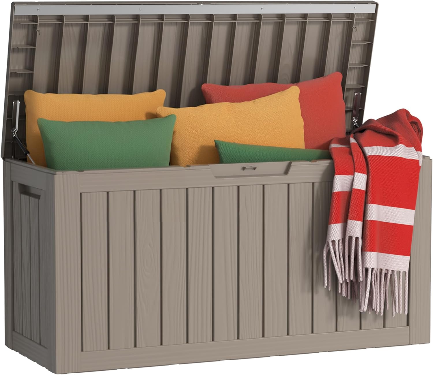 Outside Resin Deck Box Lockable for Patio Cushions Storage, Garden Tools, Pool Supplies