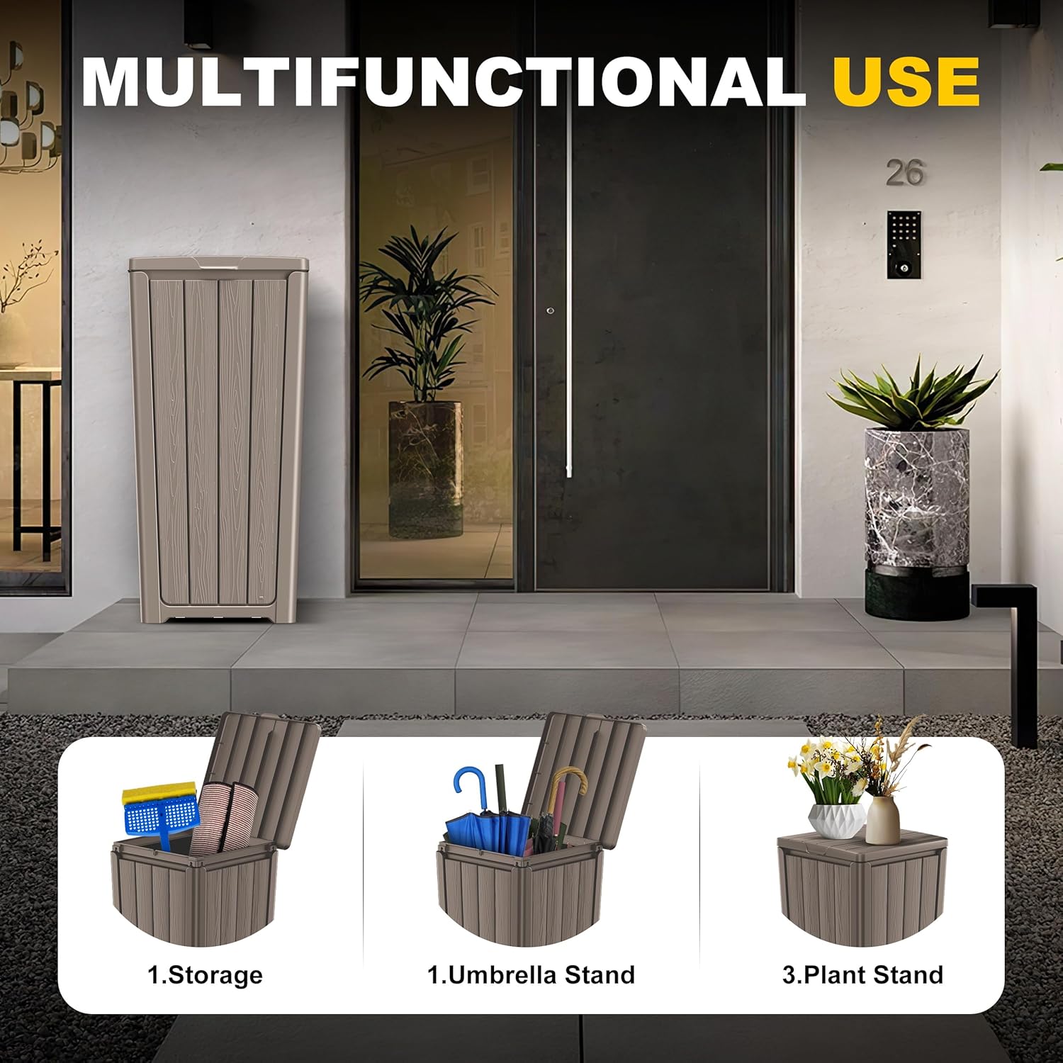 32 Gallon Outdoor Kitchen Trash Can with Lid, Weather-Resistant Construction Resin Garbage Can, Lightweight