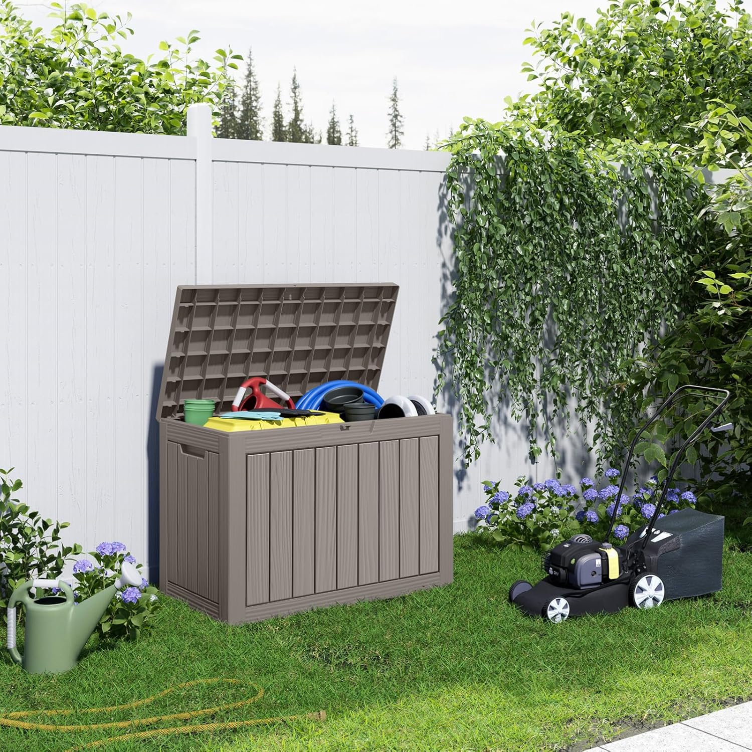 45 Gallon Resin Deck Box, Lockable Patio Outdoor Storage Box for Furniture, Garden Tools and Tools Storage