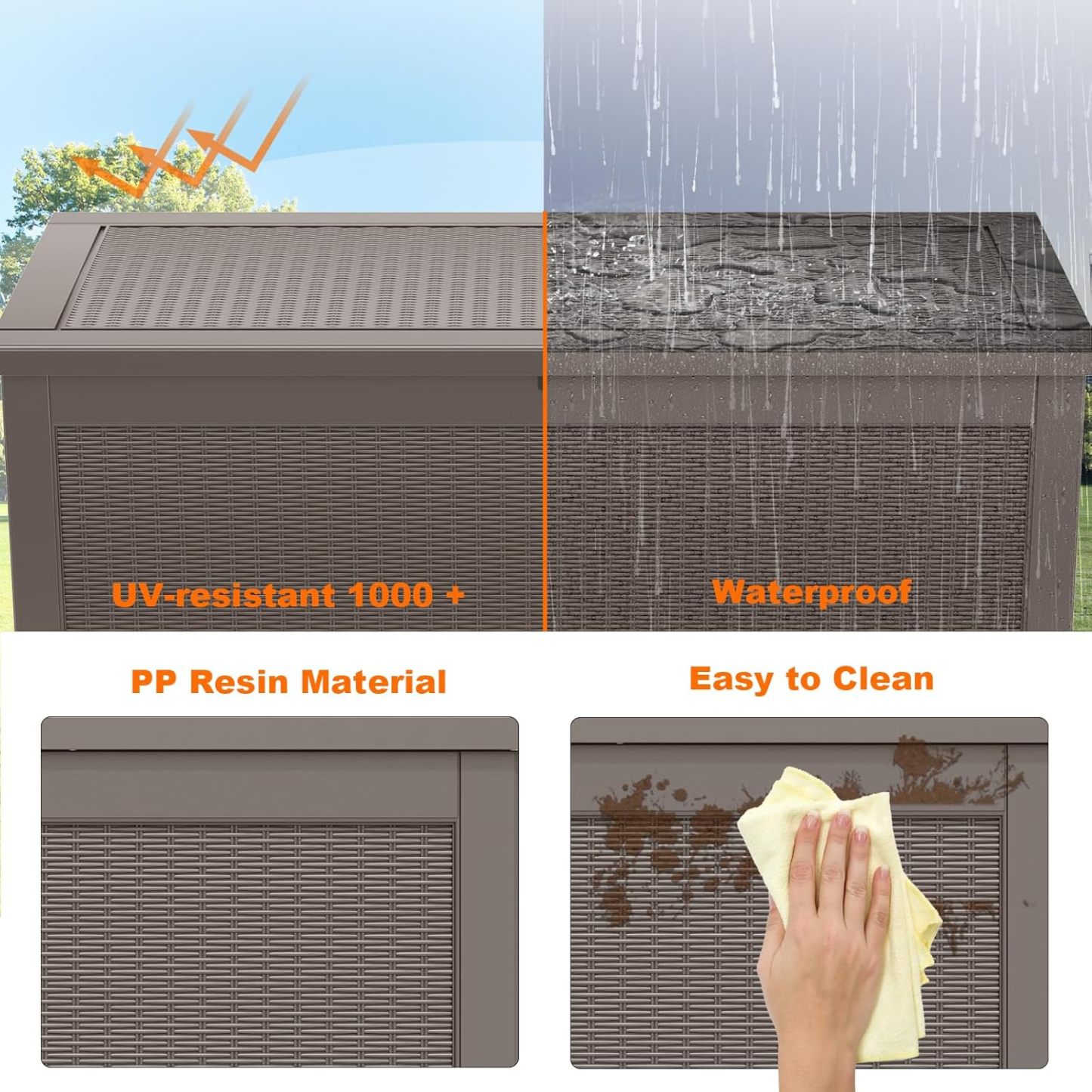 320 Gallon Resin Deck Box, Lockable Patio Outdoor Storage Box for Furniture, Garden Tools and Tools Storage, Waterproof Outside Storage Boxes