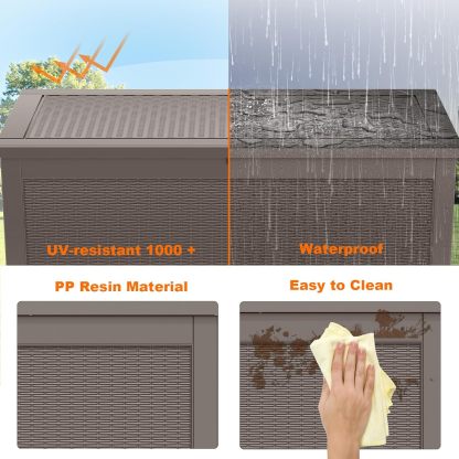 320 Gallon Resin Deck Box, Lockable Patio Outdoor Storage Box for Furniture, Garden Tools and Tools Storage, Waterproof Outside Storage Boxes