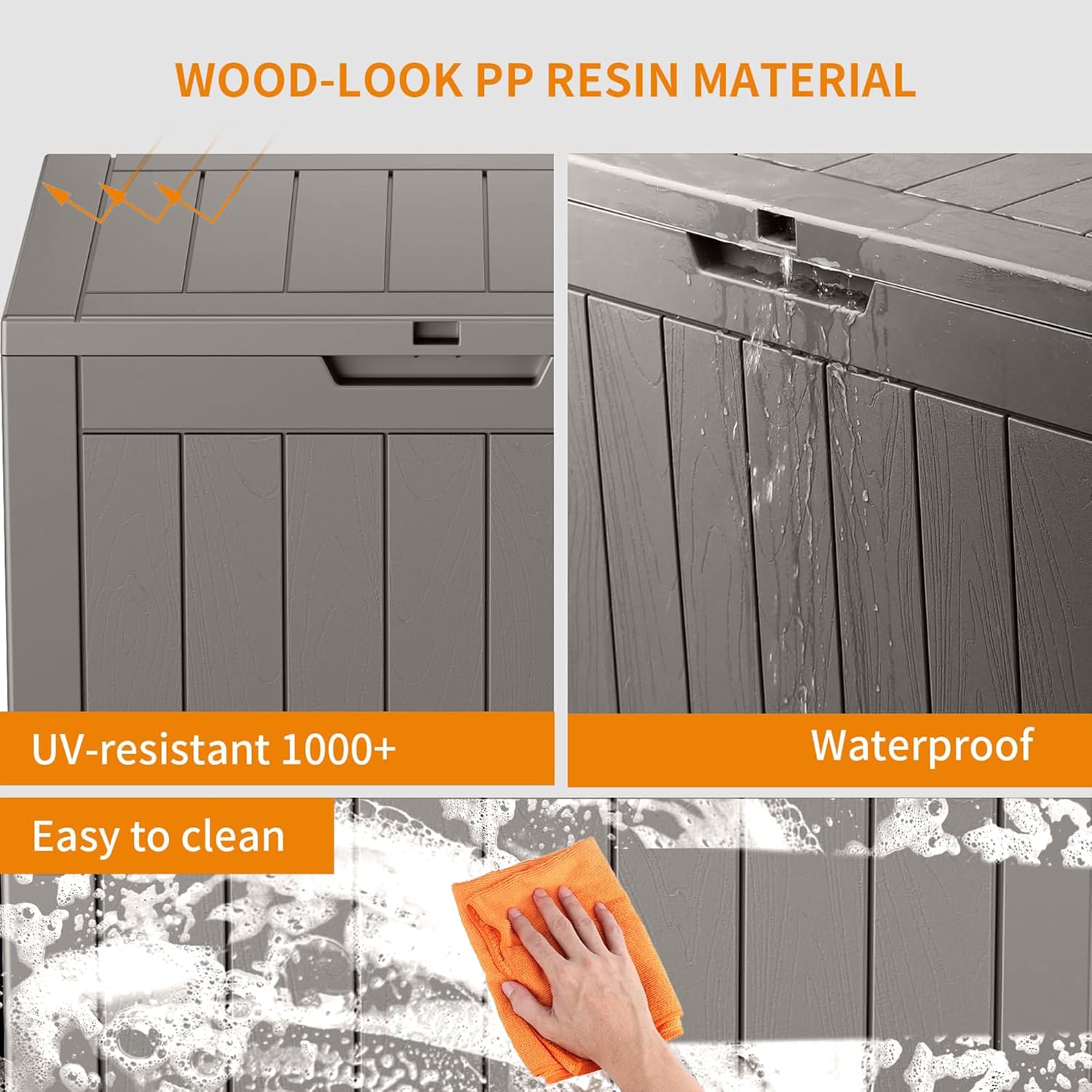 Outside Resin Deck Box Lockable for Patio Cushions Storage, Garden Tools, Pool Supplies