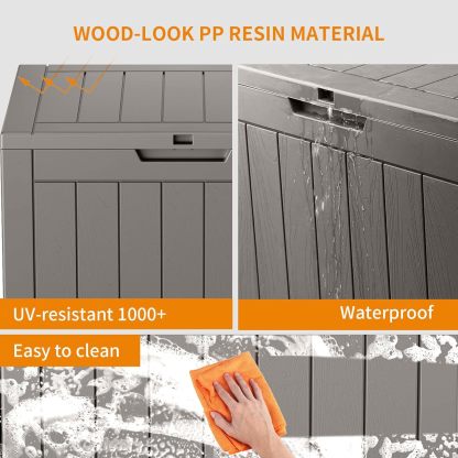 Outside Resin Deck Box Lockable for Patio Cushions Storage, Garden Tools, Pool Supplies