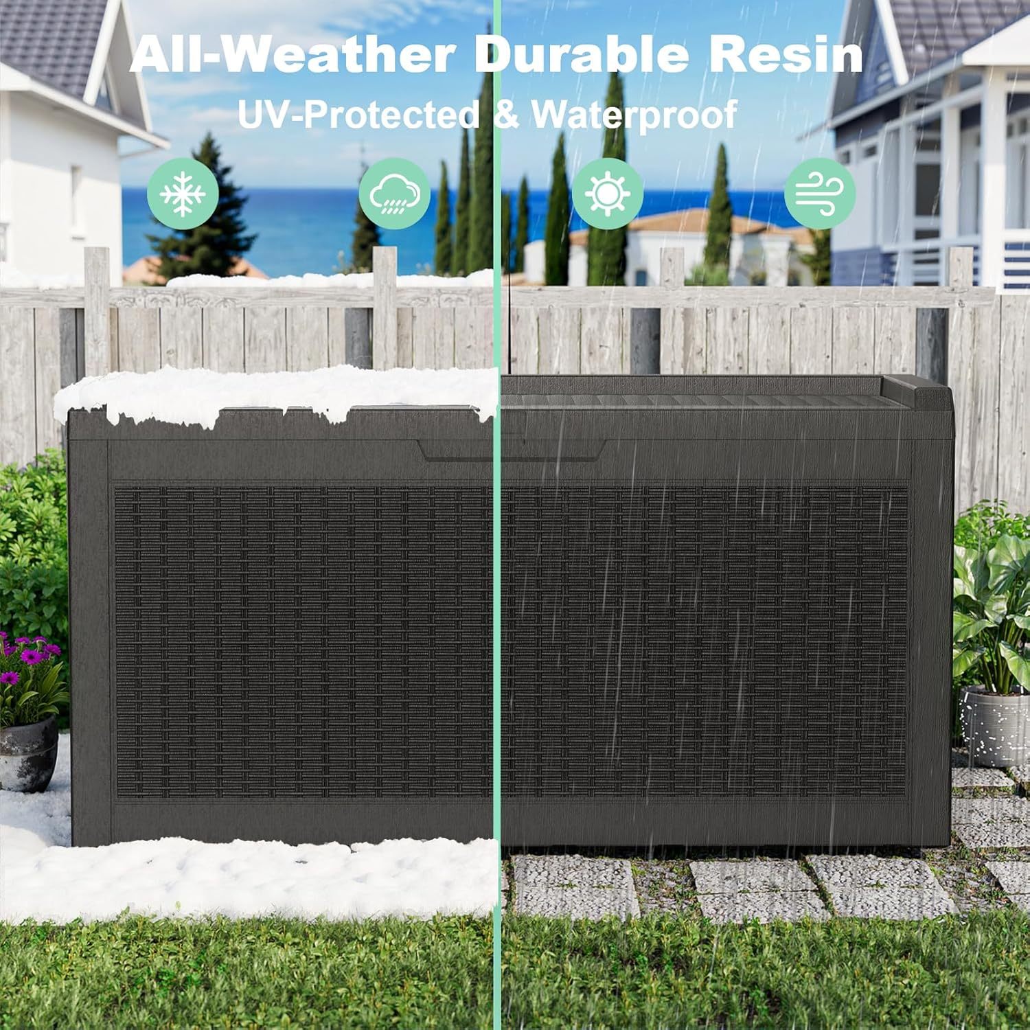 Outside Resin Deck Box Lockable for Patio Cushions Storage, Garden Tools, Pool Supplies