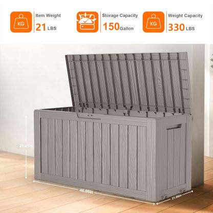 75 Gallon Resin Deck Box, Lockable Patio Outdoor Storage Box for Furniture, Garden Tools and Tools Storage, Waterproof Outside Storage Boxes