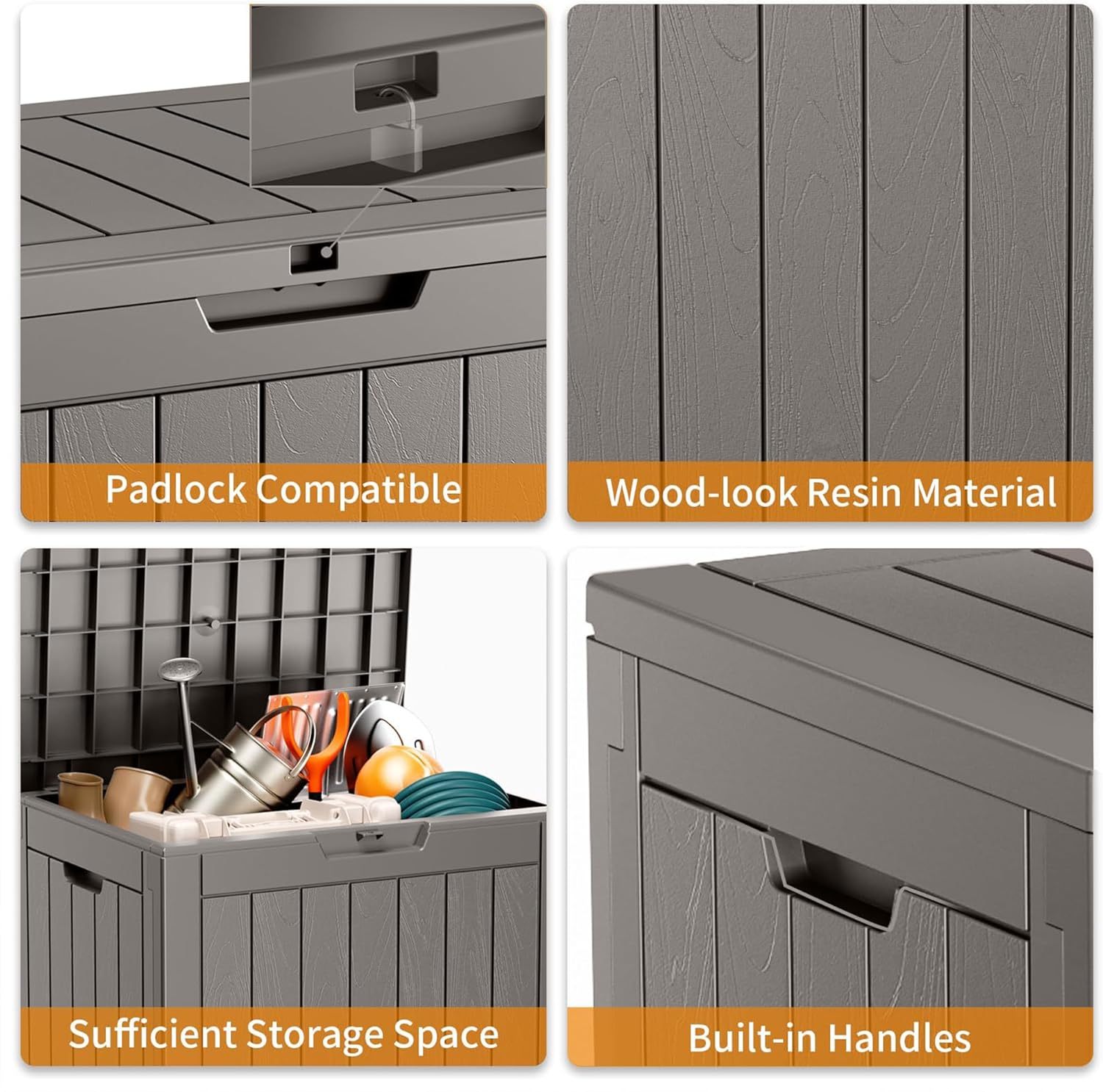 Outside Resin Deck Box Lockable for Patio Cushions Storage, Garden Tools, Pool Supplies