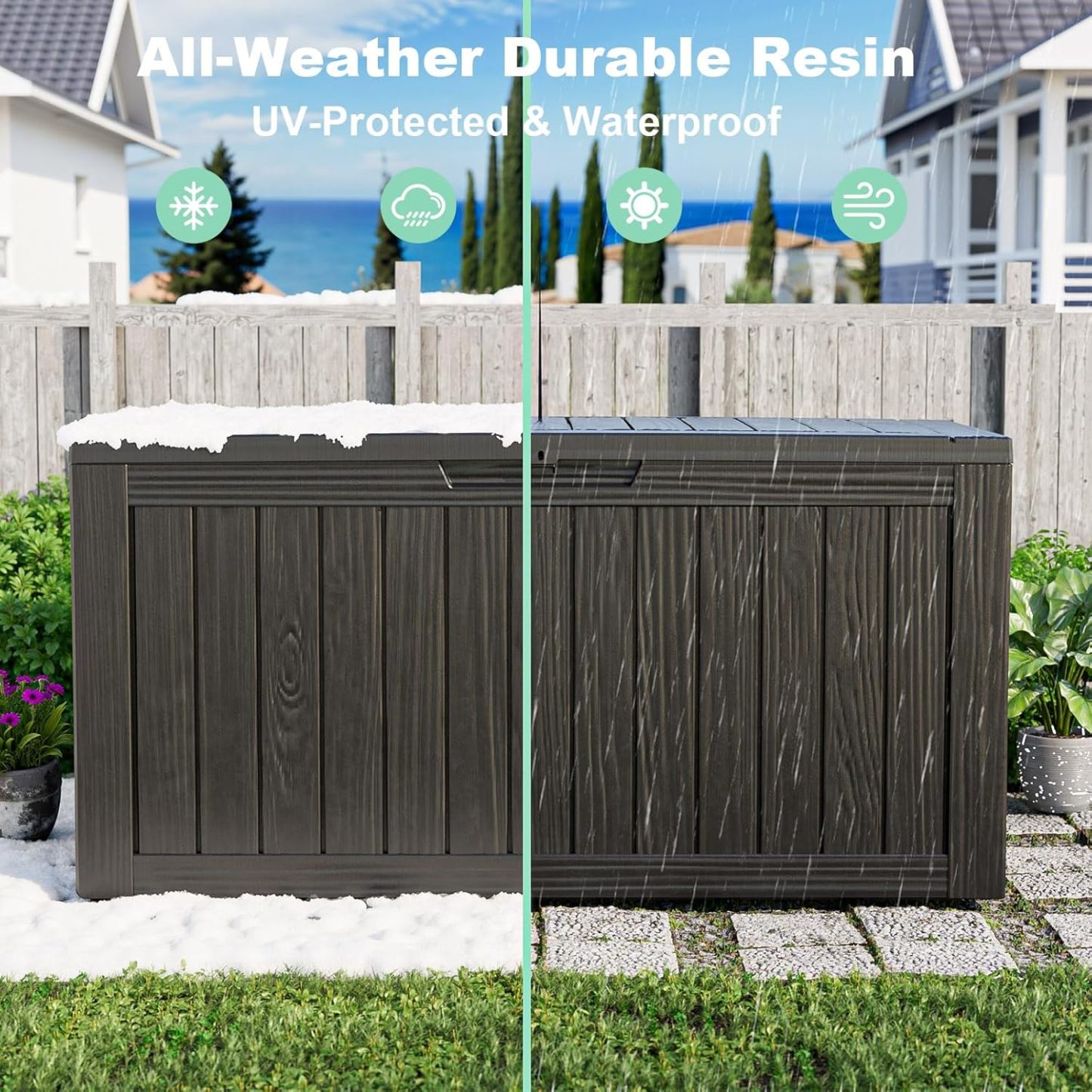 75 Gallon Resin Deck Box, Lockable Patio Outdoor Storage Box for Furniture, Garden Tools and Tools Storage, Waterproof Outside Storage Boxes