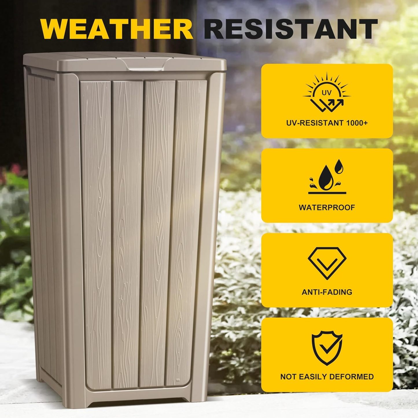32 Gallon Outdoor Kitchen Trash Can with Lid, Weather-Resistant Construction Resin Garbage Can, Lightweight