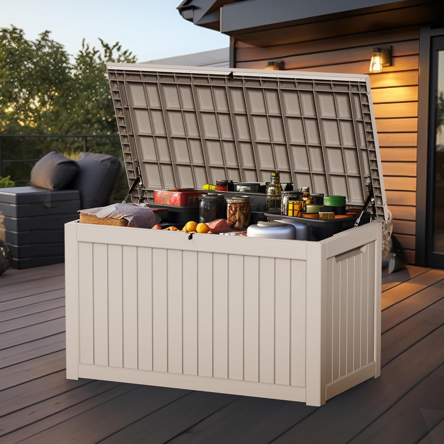 230 Gallon Resin Deck Box Outdoor Storage Box with Lockable Lid, Waterproof for Patio Cushions
