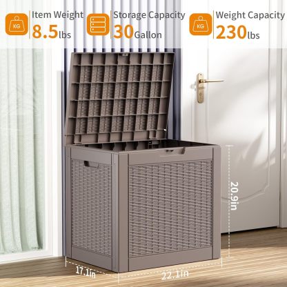 30 Gallon Resin Deck Box, Lockable Patio Outdoor Storage Box for Furniture, Garden Tools and Tools Storage, Waterproof Outside Storage Boxes