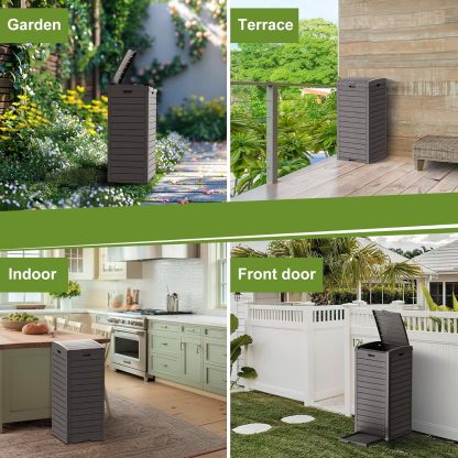 31 Gallon Outdoor Trash Can, Waterproof Trash Can Cabinet for Outside, Resin Garbage Bin with Lid and Drip Tray for Easy Cleaning for Patios