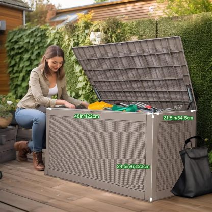 100 Gallon Resin Deck Box Outdoor Storage Box with Lockable Lid, Waterproof for Patio Cushions, Gardening Tools & Sports Equipment