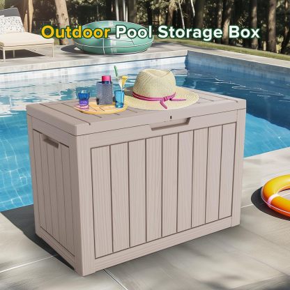 Outside Resin Deck Box Lockable for Patio Cushions Storage, Garden Tools, Pool Supplies