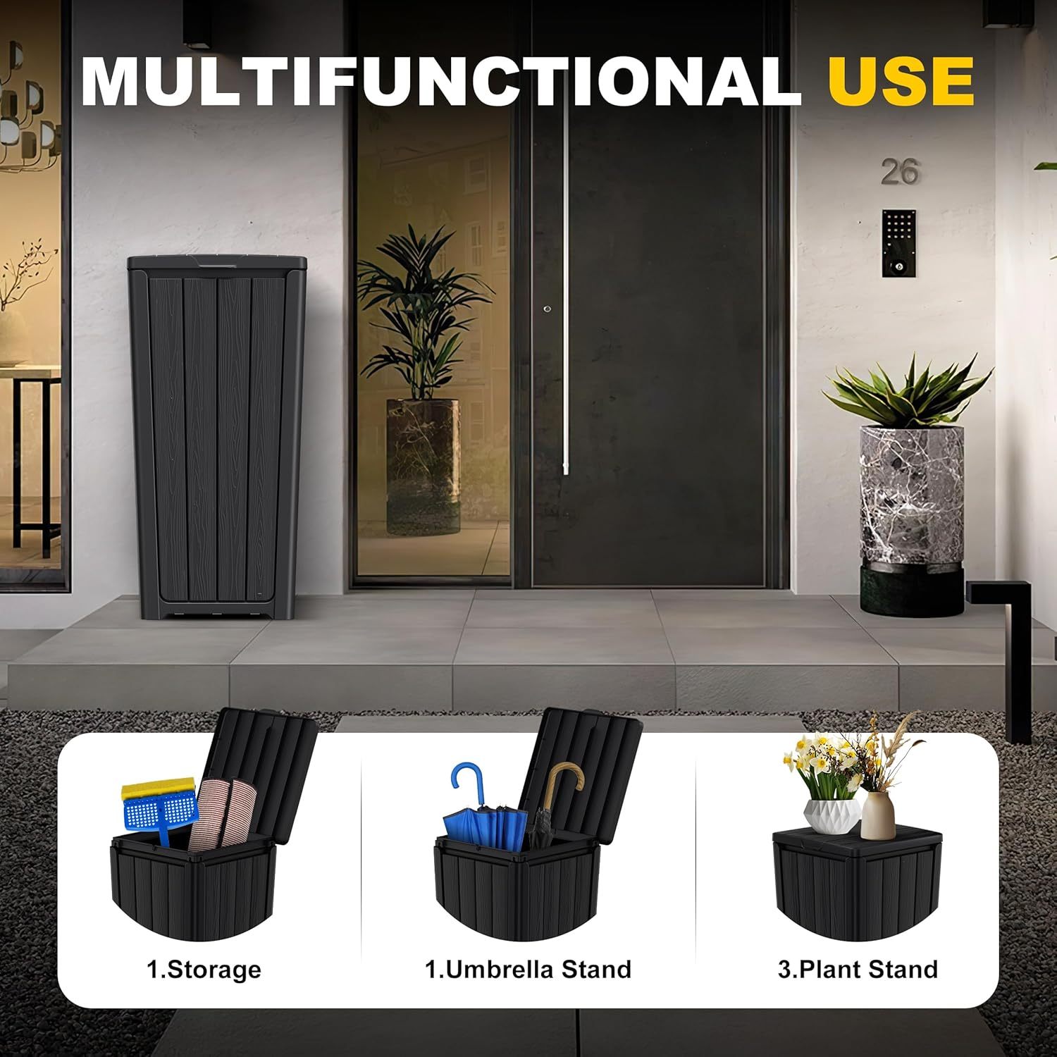 32 Gallon Outdoor Kitchen Trash Can with Lid, Weather-Resistant Construction Resin Garbage Can, Lightweight, Easy to Assemble and Move