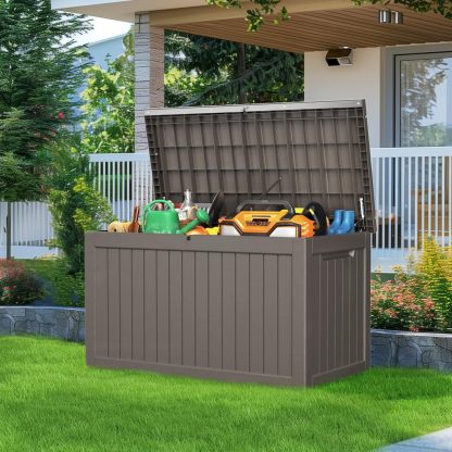 280 Gallon Resin Deck Box, Lockable Patio Outdoor Storage Box for Furniture, Garden Tools and Tools Storage