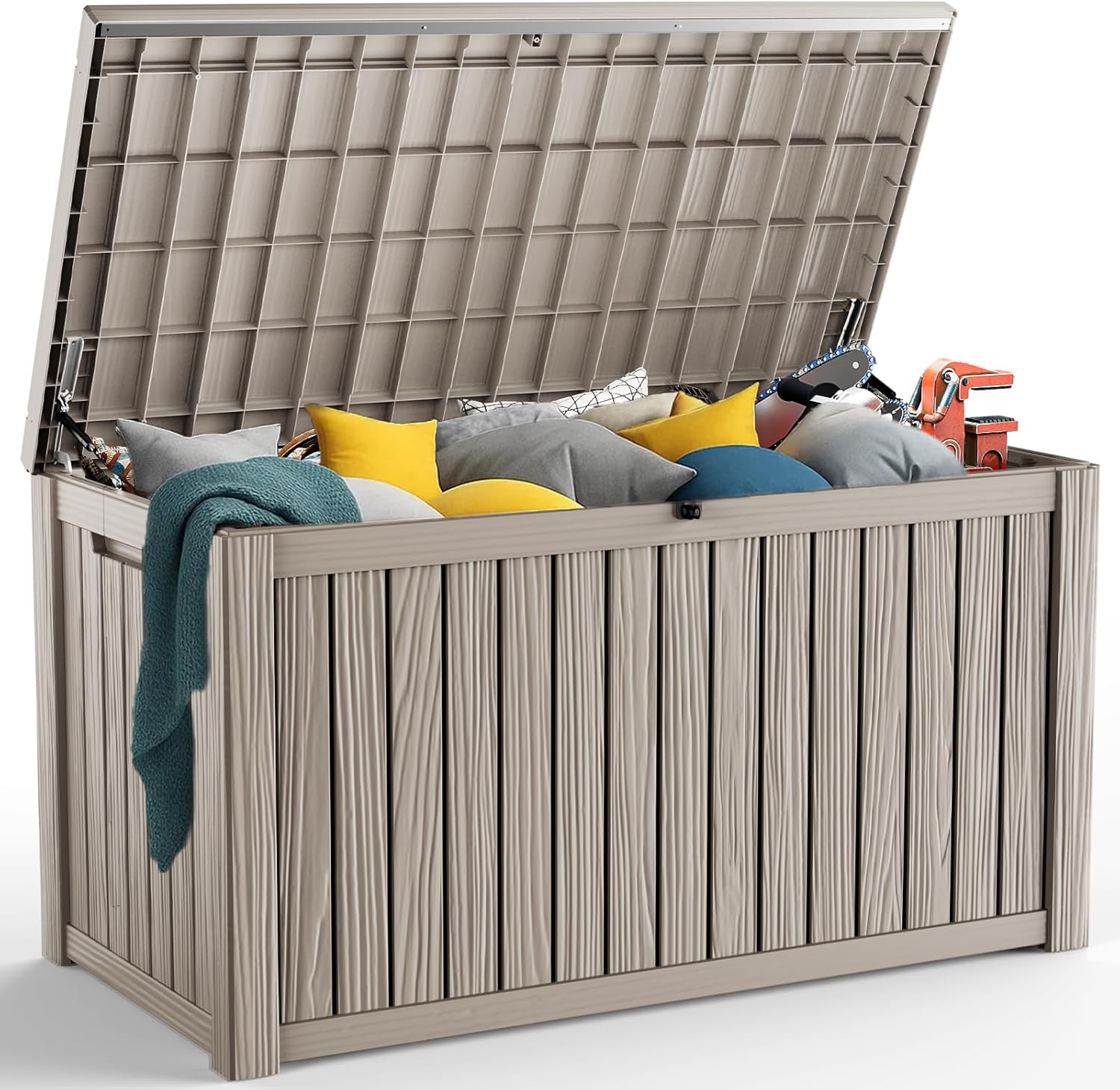 200 Gallon Resin Deck Box, Lockable Patio Outdoor Storage Box for Furniture, Garden Tools and Tools Storage, Waterproof Outside Storage Boxes