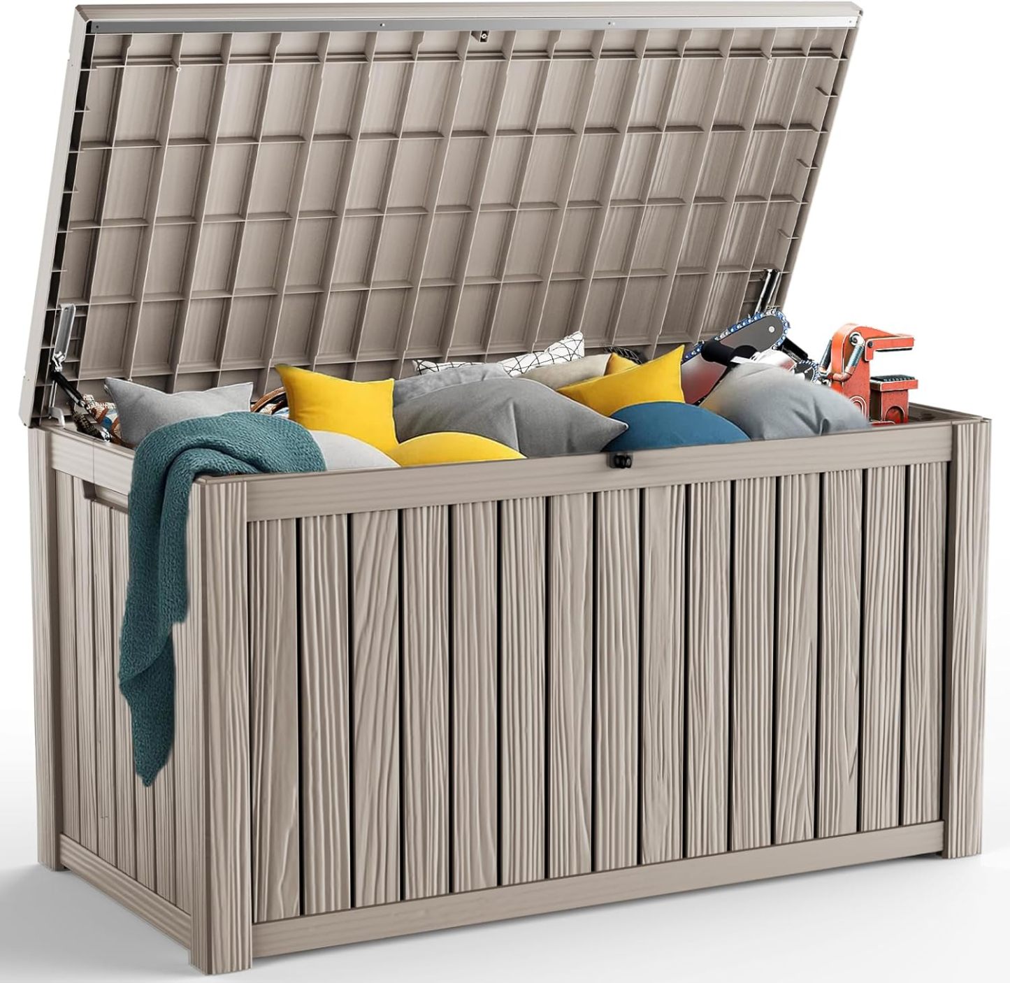 200 Gallon Resin Deck Box, Lockable Patio Outdoor Storage Box for Furniture, Garden Tools and Tools Storage, Waterproof Outside Storage Boxes