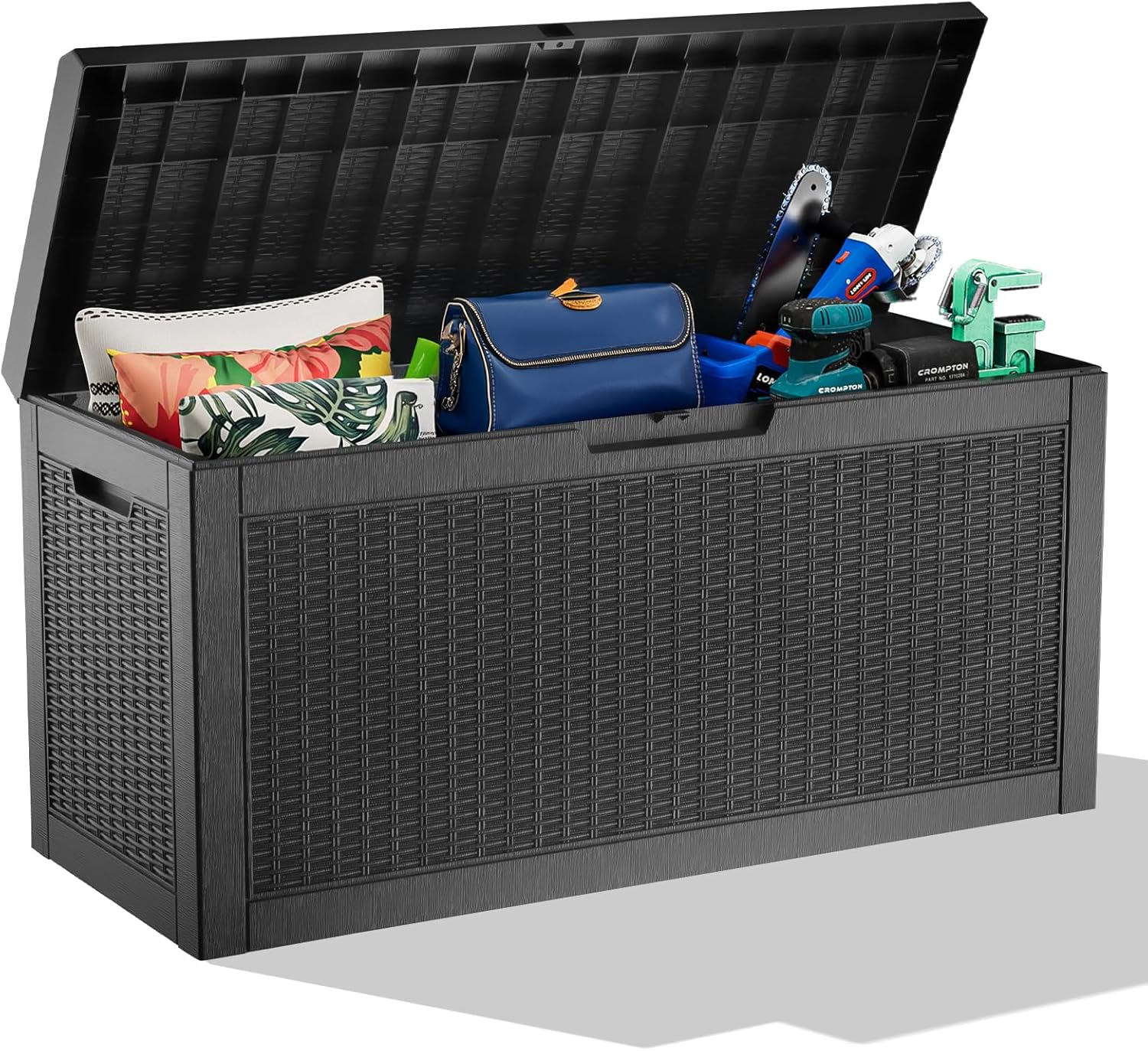 Outside Resin Deck Box Lockable for Patio Cushions Storage, Garden Tools, Pool Supplies