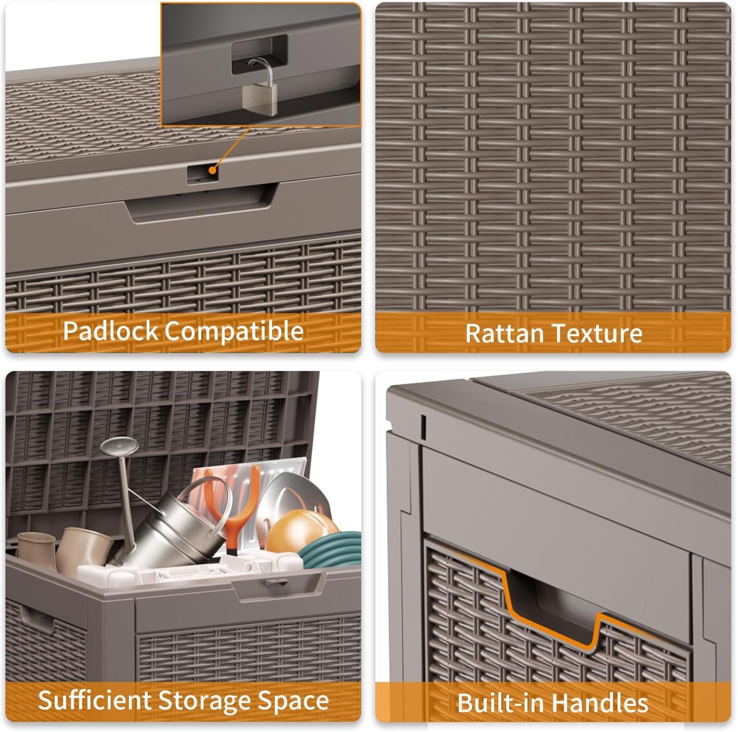 Outside Resin Deck Box Lockable for Patio Cushions Storage, Garden Tools, Pool Supplies