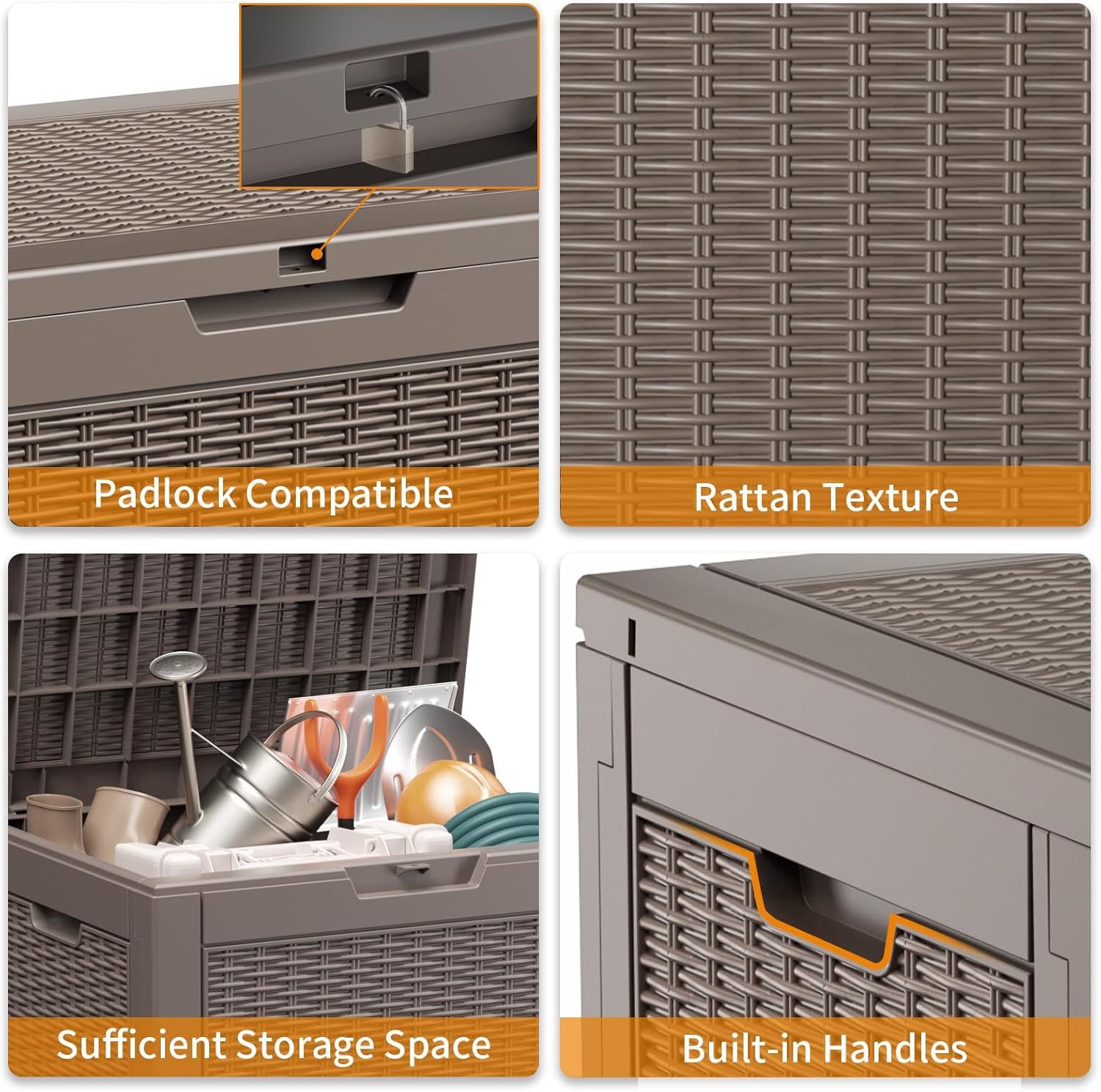 Outside Resin Deck Box Lockable for Patio Cushions Storage, Garden Tools, Pool Supplies
