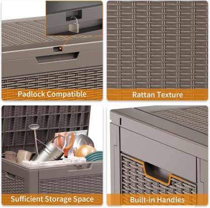 Outside Resin Deck Box Lockable for Patio Cushions Storage, Garden Tools, Pool Supplies